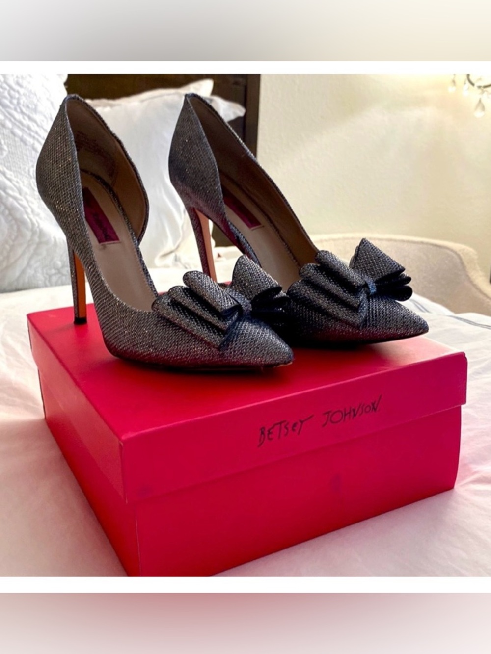 Betsey Johnson Gunmetal Pointed-Toe Stiletto Heels with Bow